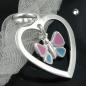 Preview: Anhänger 17x15mm Herz mit Schmetterling farbig lackiert Silber 925