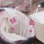 Mobile Preview: Ohrhaken Ohrring 33x10,5mm Herz mit Geflecht und rosa Glassteinen Silber 925