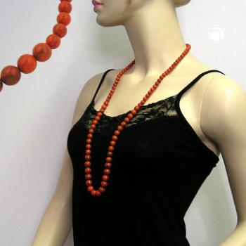 Kette 8-10-12mm Perlen verlaufend orange-schwarz-marmoriert 80cm