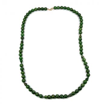 Kette, Perlen 12mm grün-gold-marmor