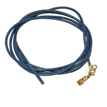 Lederband Rundschnur Rindleder 2mm blau gefärbt mit 1x Verschluss goldfarbig ca. 1m
