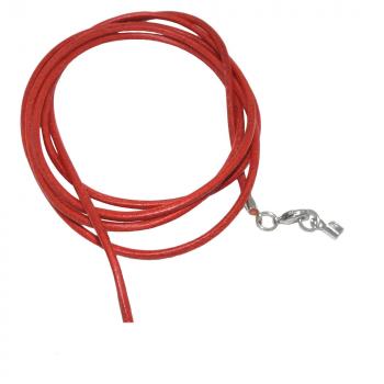 Lederband Rundschnur Rindleder 2mm rot gefärbt mit 1x Verschluss silberfarbig ca. 1m