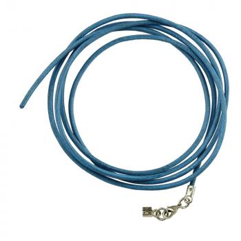 Lederband Rundschnur Rindleder 2mm hellblau gefärbt mit 1x Verschluss silberfarbig ca. 1m