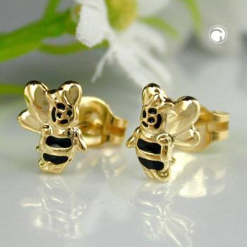 Ohrstecker Ohrring 7x6mm Biene schwarz lackiert 9Kt GOLD