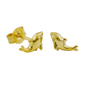 Ohrstecker Ohrring 8x4mm kleiner Delfin glänzend 9Kt GOLD