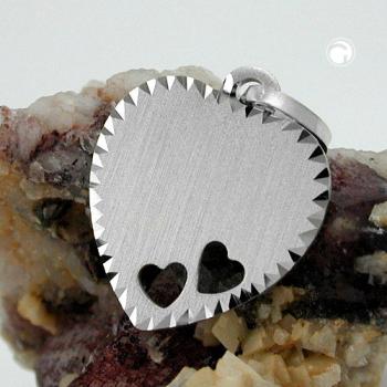 Anhänger 15x14mm Gravurplatte Herz mit 2 Herzen matt-diamantiert Silber 925