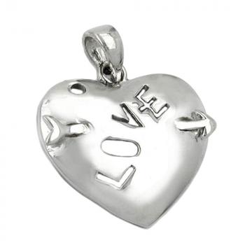 Anhänger 21x21mm Herz mit Pfeil und Inschrift - LOVE - glänzend rhodiniert Silber 925