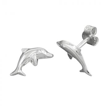 Ohrring Stecker 12x6mm springender Delfin Silber 925