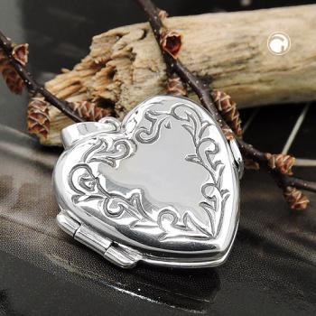 Anhänger 22x20x6mm Medaillon Herz mit Ornament glänzend geschwärzt Silber 925