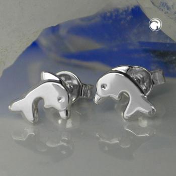 Ohrstecker Ohrring 8x7mm Delfin glänzend rhodiniert Silber 925