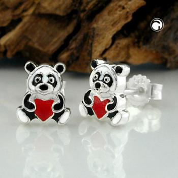 Stecker 7x6mm Kinderohrring Panda Bär farbig lackiert Silber 925