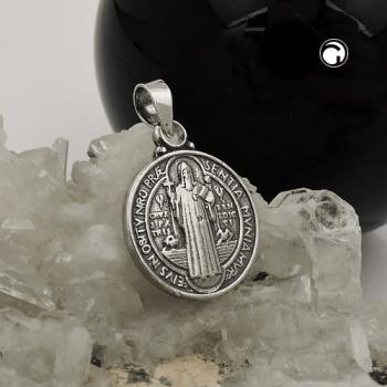 Anhänger 14mm religiöse Medaille Sankt Benedikt Silber 925