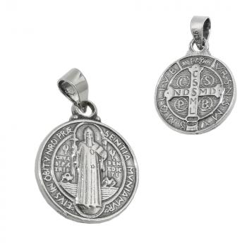 Anhänger 14mm religiöse Medaille Sankt Benedikt Silber 925