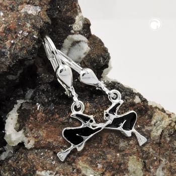 Ohrbrisur Ohrhänger Ohrringe 24x12mm Hexe schwarz lackiert Silber 925