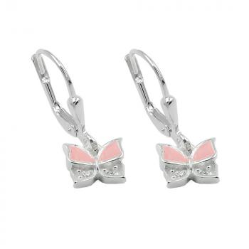 Ohrbrisur Ohrhänger Ohrringe 19x6mm Schmetterling rosa lackiert mit Zirkonia Silber 925