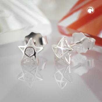 Ohrstecker Ohrring 6mm Stern Pentagramm Zirkonia weiß Silber 925