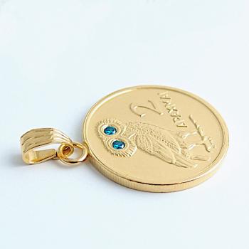 Anhänger vergoldet aus einer 2-Drachme Münze Griechenland Eule 2 Zirkonias