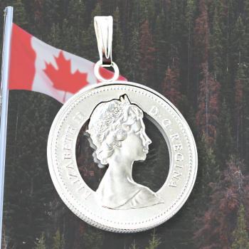 Anhänger versilbert aus einer ausgesägten 50 Cents Münze Kanada Königin Elizabeth II