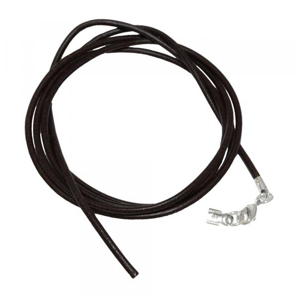 Lederband Rundschnur Rindleder 2mm schwarz gefärbt mit 1x Verschluss silberfarbig ca. 1m
