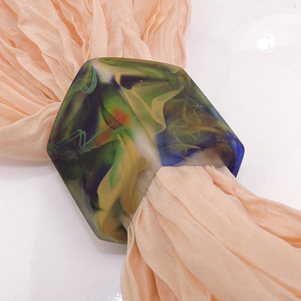 Tuchring 45x36x18mm Sechseck grün-blau-oliv-marmoriert matt Kunststoff