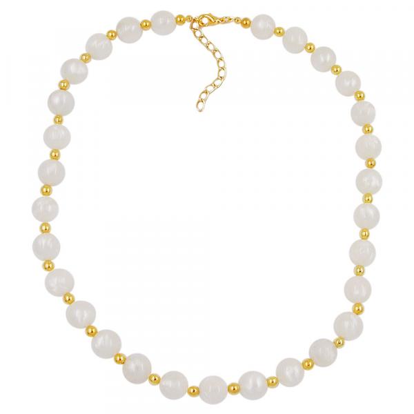 Kette 12mm Perlen seidig-weiß und 5mm goldfarbene Kunststoffperlen 80cm