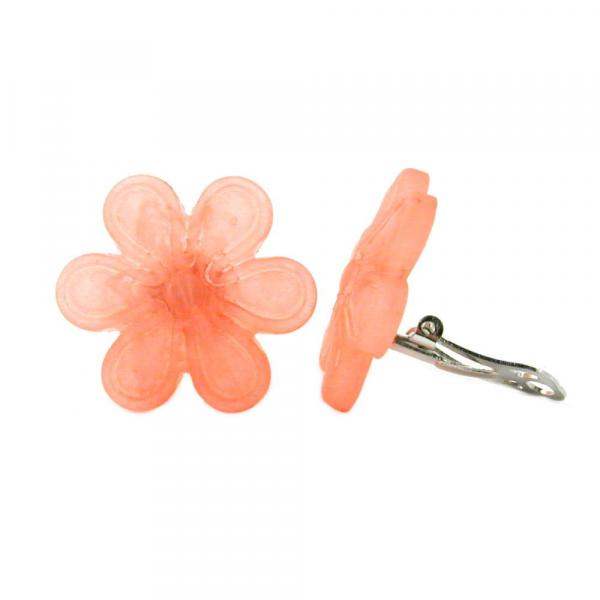 Clip Ohrring 30mm Blüte rosa-transparent matt Kunststoff-Bouton
