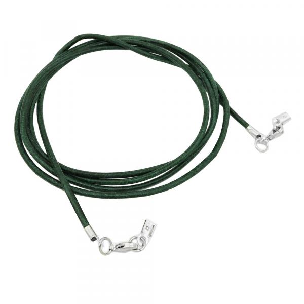 Lederband Rundschnur Rindleder 2mm grün gefärbt mit 2x Verschluss silberfarbig ca. 1m