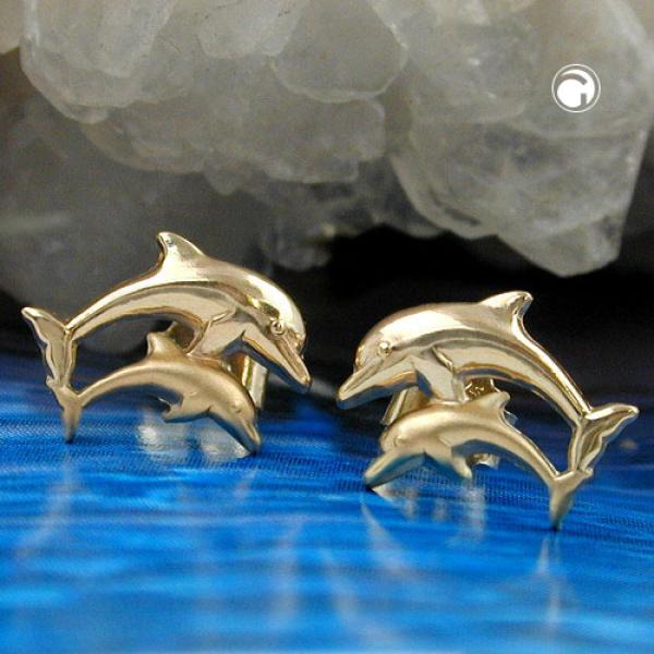 Ohrstecker Ohrring 10x7mm Delfin-Pärchen matt-glänzend 9Kt GOLD