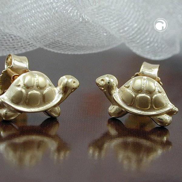 Ohrstecker Ohrring 10x6mm Schildkröte matt-glänzend 9Kt GOLD