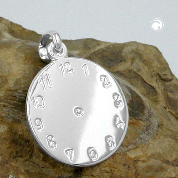 Anhänger 14mm Geburtsanhänger Uhr glänzend Silber 925