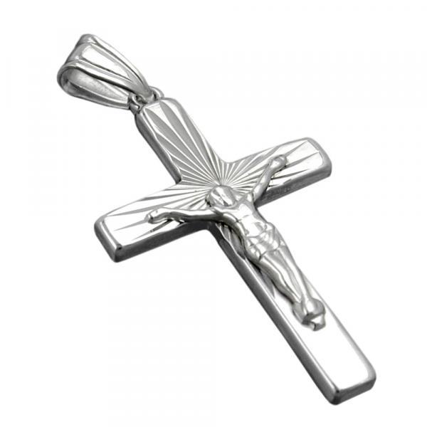 Anhänger 28x19mm Kreuz mit Jesus glänzend rhodiniert Silber 925
