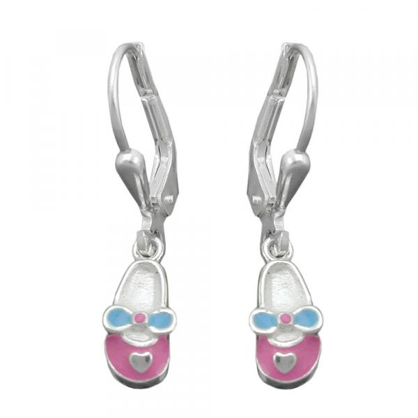 Ohrbrisur Ohrhänger Ohrringe 24x5mm Kinderschuh rosa-hellblau lackiert Silber 925