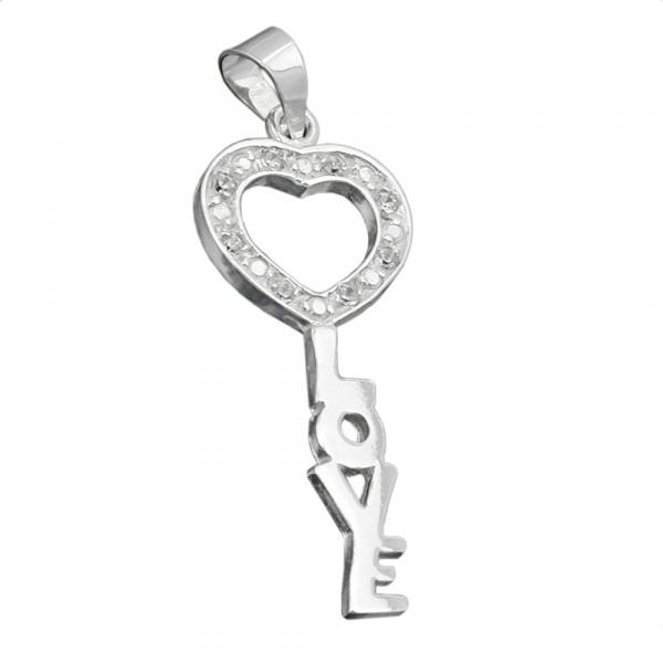 Anhänger 28x12mm Schlüssel LOVE mit Zirkonias glänzend Silber 925
