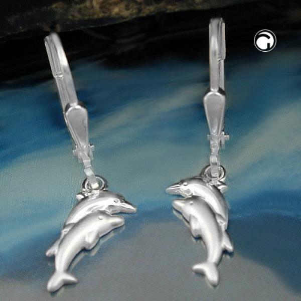 Ohrbrisur Ohrhänger Ohrringe 25x11mm Delfinpaar matt-glänzend Silber 925