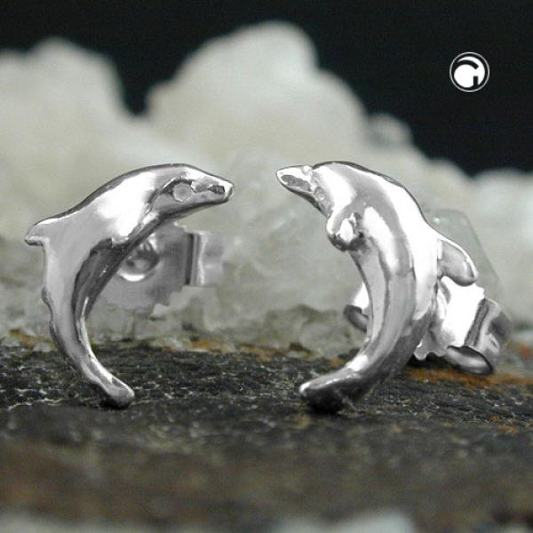 Stecker 10mm springender Delfin glänzend Silber 925