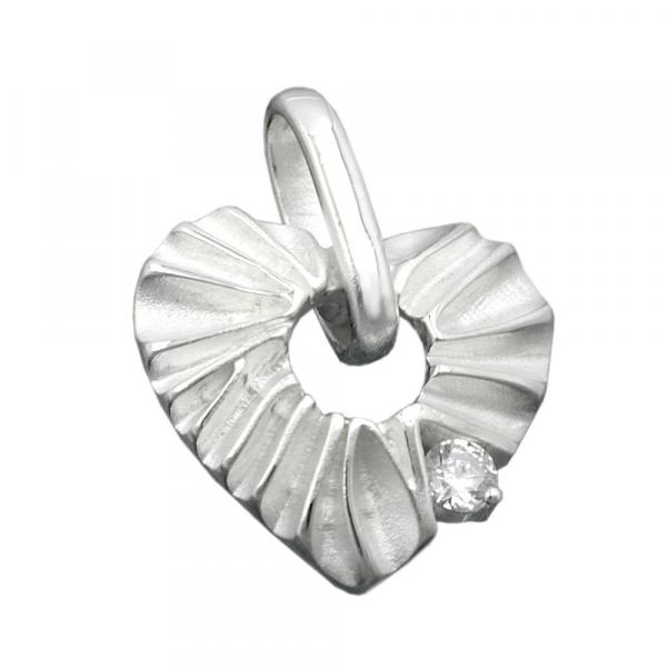 Anhänger 17mm Herz mit Zirkonia matt-glänzend Silber 925
