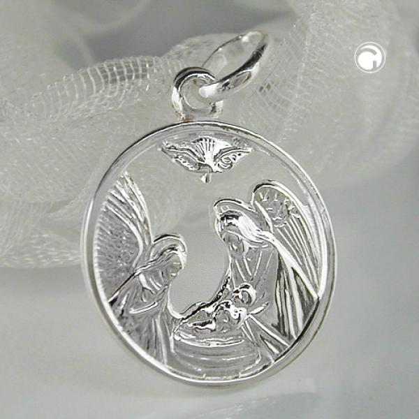Anhänger 15mm Maria und Josef ausgestanzt glänzend Silber 925