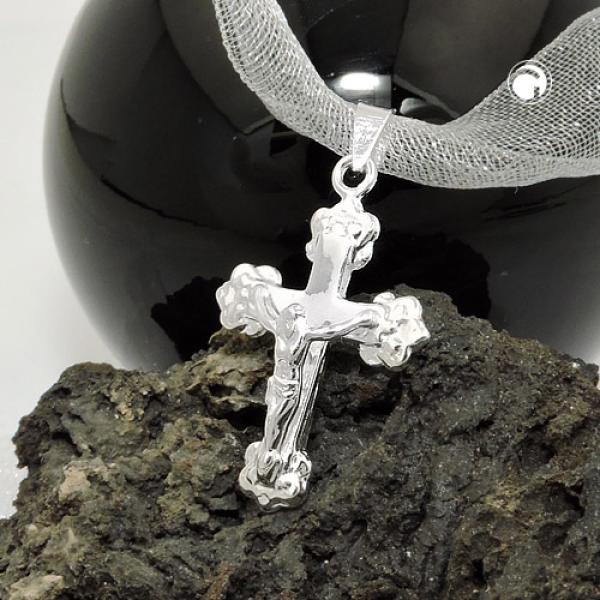 Anhänger 20x15mm Kreuz mit Jesus glänzend Silber 925