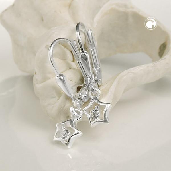 Ohrbrisur Ohrhänger Ohrringe 22x6mm Stern mit Zirkonia glänzend Silber 925