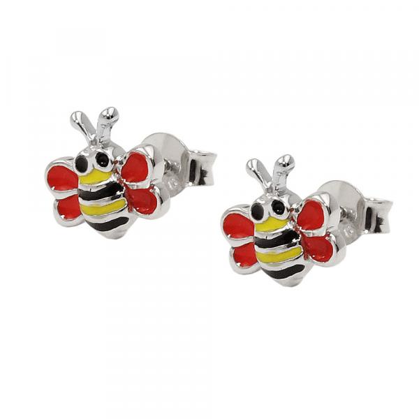 Ohrstecker Ohrring 8x8mm Bienen rot-gelb-schwarz-emailliert Silber 925