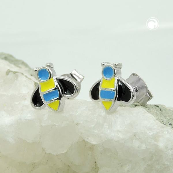 Ohrstecker Ohrring 8x8mm Bienen blau-gelb-schwarz emailliert Silber 925