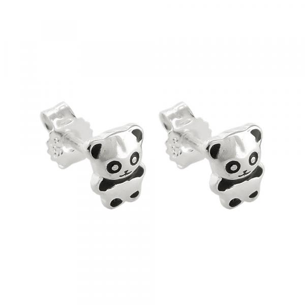 Ohrstecker Ohrringe 6x5mm kleiner Pandabär glänzend schwarz lackiert Silber 925