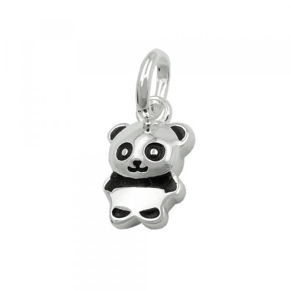 Anhänger 9x7mm kleiner Pandabär glänzend schwarz lackiert Silber 925