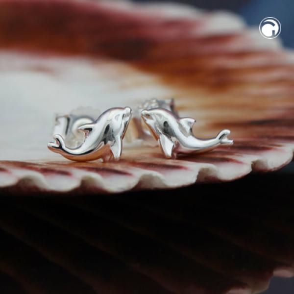 Ohrstecker Ohrring 8x4mm kleiner Delfin glänzend Silber 925